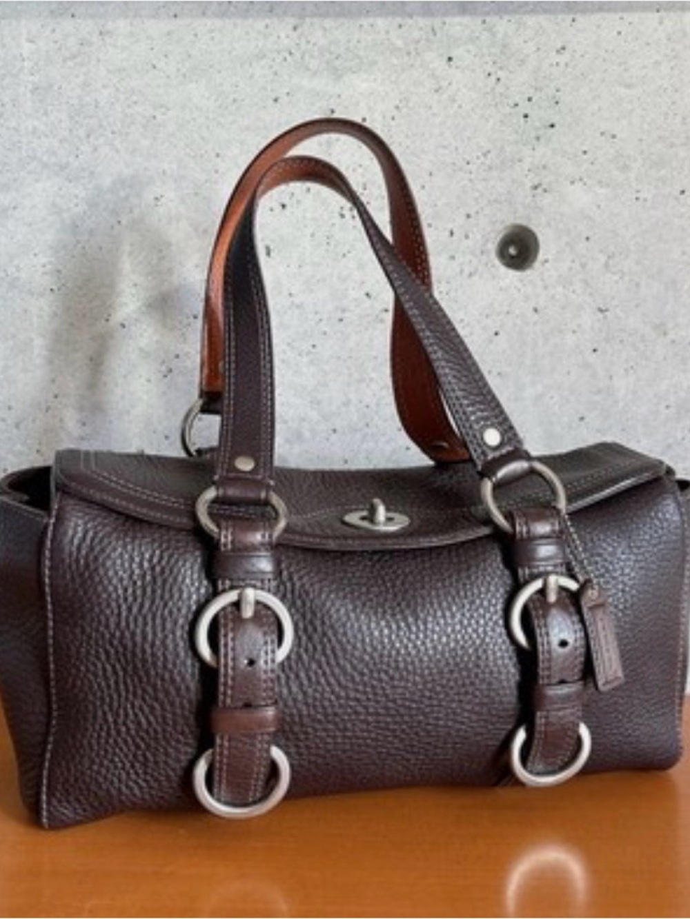 Coach Dark Brown Vintage Chelsea Turnlock Pebbled Leather Shoulder Bag